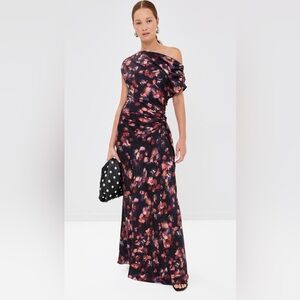 BNWT ALC Draped Satin Gown Navy Floral Poppy
